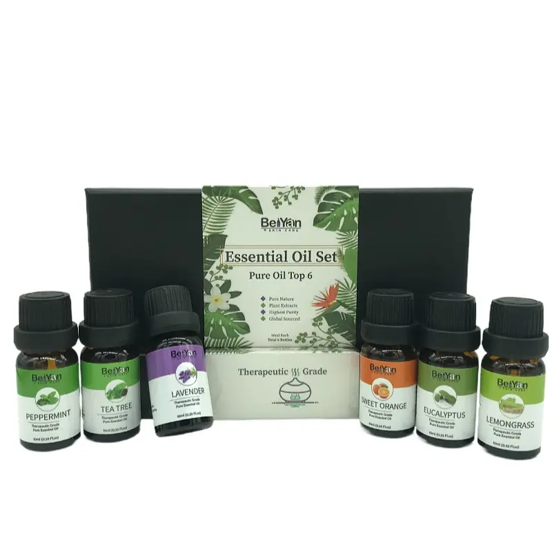 Aceite esencial puro de 10ml, conjunto de aceite puro 100 puro, 6 uds. Para difusor con fuerte olor, Stock claro