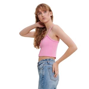 Logotipo personalizado OEM ODM mujer verano Casual inspirado francés trenzado rosa en correa Chaleco de punto cuello redondo estilo Ordenador de punto - Product Image 2