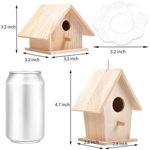 Tennis à oiseaux multicolores pour enfants, boîte en bois, à suspendre à la peinture, nid protecteur, bricolage naturel - Product Image 3