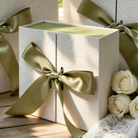 Boîte cadeau magnétique à double porte personnalisée avec nœud en ruban, emballage en papier pour bijoux, parfums, soins de la peau, maquillage, coffrets cadeaux