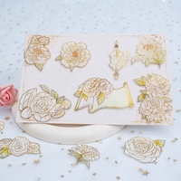 Pack d'autocollants décoratifs transparents en PET avec fleurs dorées pour scrapbooking personnalisé, journal DIY
