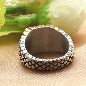 Men's Stainless Steel Snake Pattern <b>Ring</b> With Brown Stone Geometric Design Casual Jewelry - Product Image 3