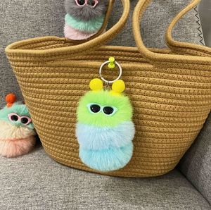 New Cute Caterpillar Keychain Cartoon Plush Doll Bag Pendant Creative Car <b>Key</b> <b>Chain</b> Small Gift Bag Decoration - Product Image 2