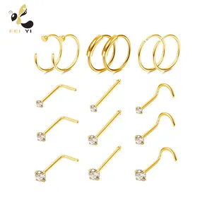 15 pezzi gioielli Piercing corpo in acciaio chirurgico naso anelli cerchio borchie orecchini cartilagine in acciaio inox anello al naso per le donne