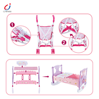 Ensemble de jouets pour bébé Chengji en plastique, berceau, poussette, baignoire, thème rose, adorable, jeu de simulation