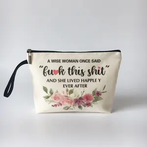 Bolsa de cosméticos de lona com alça, zíper de fonte direta de fábrica com design personalizado