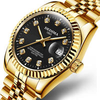 DEDIMA D-188 Bestseller Montre à quartz pour couple avec calendrier, cadran à losanges côtelés dorés, simple et luxueuse