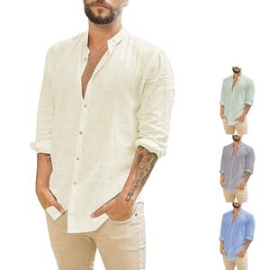 เสื้อเชิ้ตผู้ชายไซส์ใหญ่ ผ้าฝ้ายลินินทวิลล์ ยับยาก ระบายอากาศดี แขนยาว ดีไซน์สำหรับฤดูร้อน ขายส่ง - Product Image 4