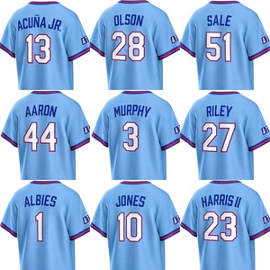 Nouveau maillot de baseball américain bleu poudré brodé 2026 – <span class=keywords><strong>13</strong></span> Ronald Acuna Jr., 1 Ozzie Albies, 28 Matt Olson, 27 Riley, 23 Harris II - Product Image 1