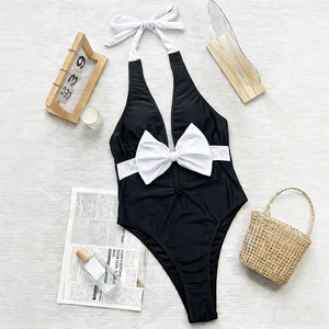 PASUXI 2026 <span class=keywords><strong>Maillot</strong></span> <span class=keywords><strong>de</strong></span> <span class=keywords><strong>bain</strong></span> <span class=keywords><strong>une</strong></span> pièce <span class=keywords><strong>noir</strong></span> personnalisé, col en V, nœud papillon, sexy, <span class=keywords><strong>femme</strong></span>, halter, lacets, dos nu - Product Image 3