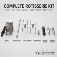 Kit Motor Rotisserie Listrik, Tongkat Tusuk BBQ, Gagang Garpu Motor yang Dapat Disesuaikan, Pemberat Penyeimbang Panggangan