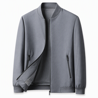 Veste Homme à Col Montant et Fermeture Éclair Intégrale, Doublure Tricotée, Tissu Texturé Anti-Plis, Manteau Décontracté Printemps-Automne Personnalisable