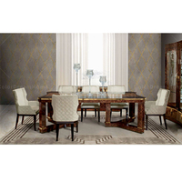 Antikes Hochwertiges Handgeschnitztes Rundes Esszimmer-Set 8-Sitzer Luxuriöse Holz-Gold Esszimmermöbel für Villen