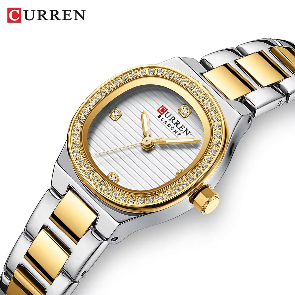 Curren 9101 Quartz Wristwatches Women Stainless Steel Fashion Diamonds  Casual Luminous Hands Simple Dress Watch Ladies Bracelet