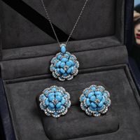 Ensemble de fleurs synthétiques bleu lapis-lavande et pivoine - Aiguille en argent S925 - Luxe, petite taille, tendance, fleurs élégantes