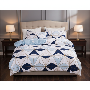 Set Copripiumino Moderno Europeo-Americano <span class=keywords><strong>a</strong></span> Righe e Quadretti Geometrici, 100% Cotone, per Tutte le Stagioni, Tre Pezzi - Product Image 3