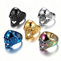 Bague Tendance Personnalisée en Acier Inoxydable, Style Rock Punk, Tête de Mort de Vampire, Plaqué Argent Vieilli, Bague Gothique pour Motard, pour Hommes