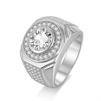 Classique 18k plaqué or hommes Moissanite bague de mariage Offre Spéciale 925 argent géométrique cercle Hiphop Style broche réglage fin