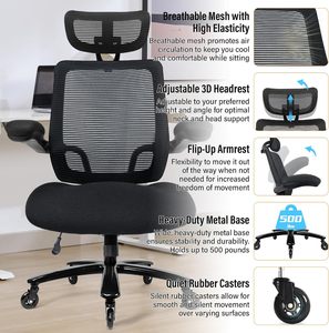 Heavy Duty 500lbs <b>Big</b> and Tall Mesh Office Chair, Ergonomic High Back with Headrest, Flip-up Armrests, Wide <b>Cushion</b>&Quiet Wheels - Product Image 3