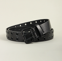 Ceinture en cuir lisse noir intégral élégante avec boucle ardillon en alliage, ajustement universel, style décontracté, largeur standard
