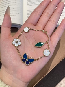 Nuovo <span class=keywords><strong>Bracciale</strong></span> di Alta Qualità in Acciaio Inossidabile Placcato Oro 18k con Ciondolo Vintage Portafortuna in Agata Blu, Serie Farfalla <span class=keywords><strong>Coccinella</strong></span> Quadrifoglio - Product Image 2