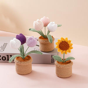 กระถางถักลายดอกทานตะวันดอกทิวลิปถักโครเชต์<span class=keywords><strong>ดอกไม้</strong></span>กระถางน่ารักของขวัญวันคริสต์มาสวาเลนไทน์ของตกแต่งดอกไม้แบบถักด้วยมือ - Product Image 3