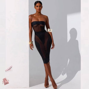 Conjunto de Lencería Sensual de Dos Piezas: Body de Malla Transparente Negro de Moda con Falda Ajustada con Parches - Product Image 1