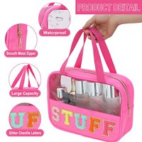 Grand sac cosmétique de sucrerie de PVC clair avec des patchs sac à main imperméable transparent de maquillage avec la poignée pour des femmes