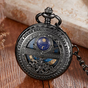 Antiguo Vintage Hollow Blue Moon Star Steampunk Skeleton Reloj de bolsillo mecánico para hombres Diseño de cuerda manual - Product Image 6