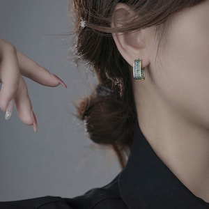 Boucles d'oreilles clous pour femmes, micro-zirconium incrusté, design unique européen et américain, style tendance et luxueux - Product Image 4