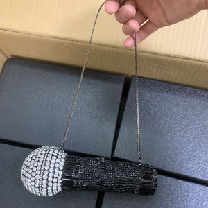 ファンキーな女性用メタルマイク型ダイヤモンドラインストーンクリスタル付き女性用独身最後のパーティー用財布、イブニングプロム用ステートメントクラッチバッグ - Product Image 3