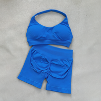 Ensemble de sport pour femme : Soutien-gorge dos nu et short froncé, ensemble 2 pièces sans couture pour yoga et fitness, tenue d'entraînement, logo personnalisé
