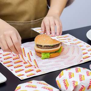 Wholesale <b>Food</b> Grade Burger <b>Wrap</b> Custom Design Size PE Coated Greaseproof Moisture Proof Disposable Eco-Friendly Biodegradable - Product Image 3