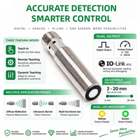 Sensor Ultrasonik Cerdas IO-Link US12 Analog 0-10V 4-20mA Output Resolusi 1mm Repeatabilitas Kurang Dari 0.5mm Ulir M12