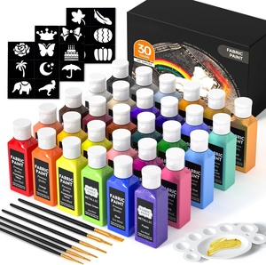 Fabric <strong>Paint</strong> 30 Colors Fabric Color <strong>Paint</strong> <strong>in</strong> <strong>Bottles</strong> (60ml/2oz) with Brushes Palette Stencils Non-Toxic Fabric <strong>Paint</strong> for Clothes - Product Image 1