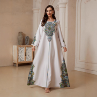 Abaya élégante en polyester imprimé pour femme, robe islamique blanche à manches longues, infroissable, respirante, motif floral, style Dubaï, modeste
