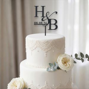 Décoration de gâteau personnalisée en acrylique, Décoration de gâteau de mariage avec initiales personnalisées, Décoration de fête de fiançailles - Product Image 4