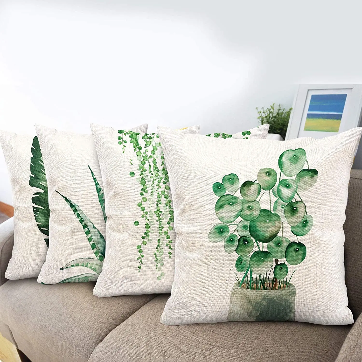 Customizable Green Plant Monstera Pillowcase Succulent Green Leaf Pillowcase For Living Room Sofa Cushion Throw Pillow Case Set