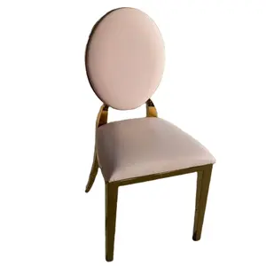 Produzione di mobili per banchetti sedie per hotel con schienale ovale in acciaio inossidabile dorato fantasia per eventi di nozze