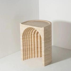 Meubles de luxe en travertin sur mesure de style français <span class=keywords><strong>tabouret</strong></span> en pierre blanche beige naturelle dessus de table Tables basses polies grande dalle - Product Image 1