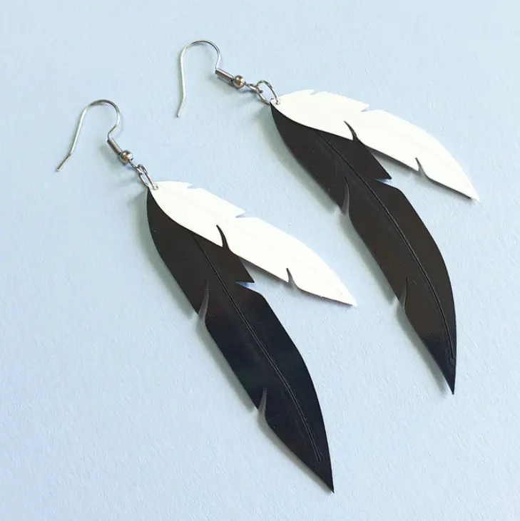 Inspire Jewelry Wholesale Fashion Jewelry Elegant Light Unique Gorgeous 18K Gold Plated Black and White Layered Feather Earrings