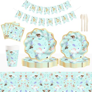 ชุดจานชามกระดาษลายเปลือกหอยธีมเงือกน้อยแบบใช้แล้วทิ้ง DAMAI ชุดจาน ชาม แก้ว กระดาษเช็ดปากสำหรับงานปาร์ตี้ - Product Image 3