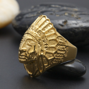 Pria Stainless Steel Cincin Hip Hop Punk Emas Maya Kuno Suku Indian Chief Cincin Fashion Perhiasan Logam Ukuran 7-12 - Product Image 2