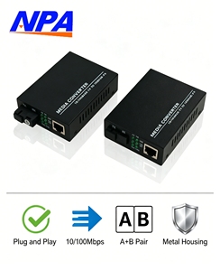 Convertisseur de média fibre optique 10/100 Mbps, paire A+B, 1 fibre 1 électrique RJ45, monomode SC, 25 km, QoS, Plug & Play pour caméra IP CCTV - Product Image 1