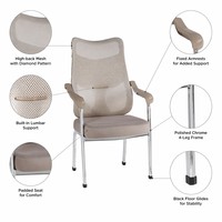 Chaise d'invité empilable en chrome à 4 pieds, dossier haut en maille, support lombaire, pour réception, visiteurs, conférences, banquets