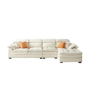 Juego de sofás para el hogar, muebles de color crema, chaise en forma de U, sofás modernos para sala de estar con reposacabezas ajustable