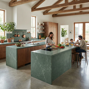 Planche de pierre artificielle en quartz de haute qualité, couleur vert forêt de <span class=keywords><strong>mousse</strong></span> naturelle, personnalisée, pour îlot de cuisine, plan de toilette, table à manger - Product Image 5