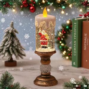 Christmas Plastic Water-Filled <b>Large</b> <b>Candle</b> Crystal Light Tabletop Ornament Snowfall Arrangement Decorations - Product Image 4