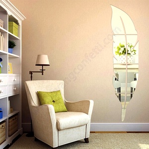 Decorazione Della casa Della Piuma Della Piuma 3d Arredamento Camera Da Letto Arte Murale Fai Da Te Acrilico Morbido Bagno Impermeabile Autoadesivo Autoadesivo Della Parete A Specchio - Product Image 5