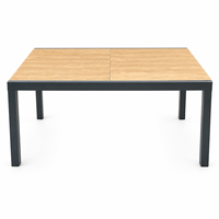 Table à manger extensible moderne pour l'extérieur, structure en aluminium et fer, plateau en verre, 160/210 cm, meubles de patio, jardin, terrasse
